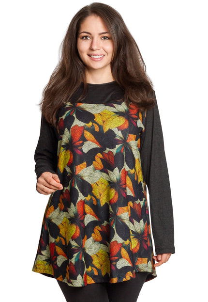 Μαύρη τουνίκ με ζεστό φλοράλ μοτίβο