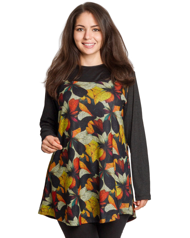 Μαύρη τουνίκ με ζεστό φλοράλ μοτίβο