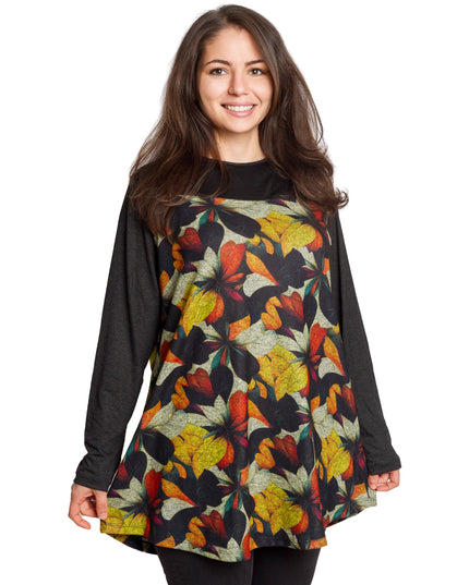 Μαύρη τουνίκ με ζεστό φλοράλ μοτίβο