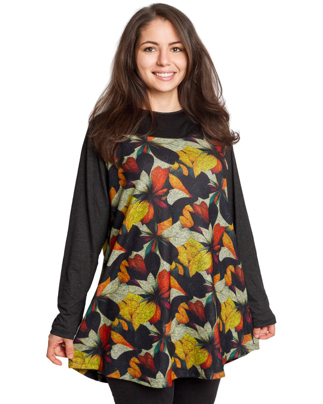 Μαύρη τουνίκ με ζεστό φλοράλ μοτίβο