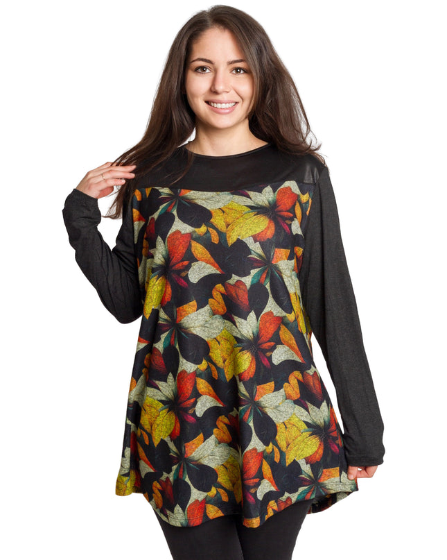 Μαύρη τουνίκ με ζεστό φλοράλ μοτίβο