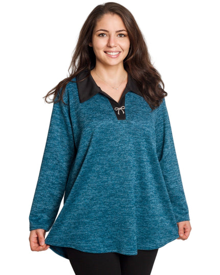 Πετρόλ τουνίκ με γιακά και V ντεκολτέ σε μεγάλα μεγέθη