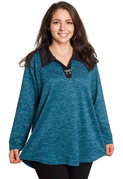 Πετρόλ τουνίκ με γιακά και V ντεκολτέ σε μεγάλα μεγέθη