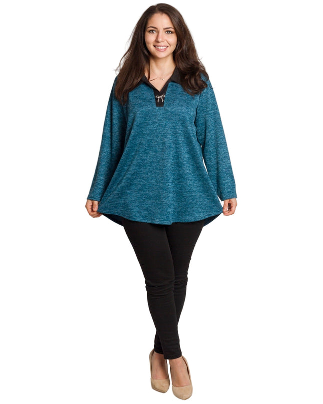 Πετρόλ τουνίκ με γιακά και V ντεκολτέ σε μεγάλα μεγέθη