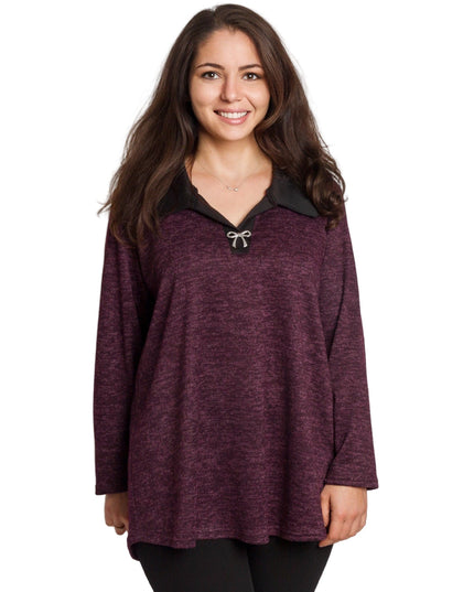 Στιλάτη μπορντό τουνίκ με γιακά σε μεγάλα μεγέθη