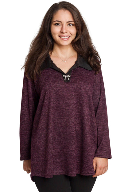 Στιλάτη μπορντό τουνίκ με γιακά σε μεγάλα μεγέθη