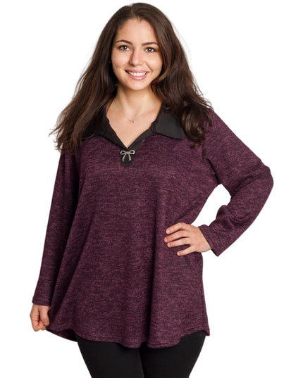 Στιλάτη μπορντό τουνίκ με γιακά σε μεγάλα μεγέθη
