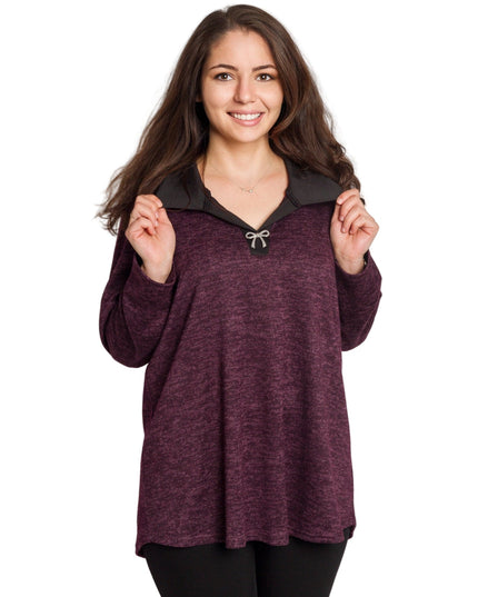 Στιλάτη μπορντό τουνίκ με γιακά σε μεγάλα μεγέθη