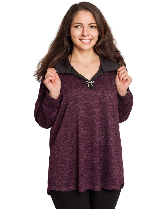 Στιλάτη μπορντό τουνίκ με γιακά σε μεγάλα μεγέθη