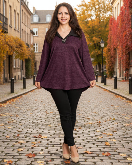 Στιλάτη μπορντό τουνίκ με γιακά σε μεγάλα μεγέθη