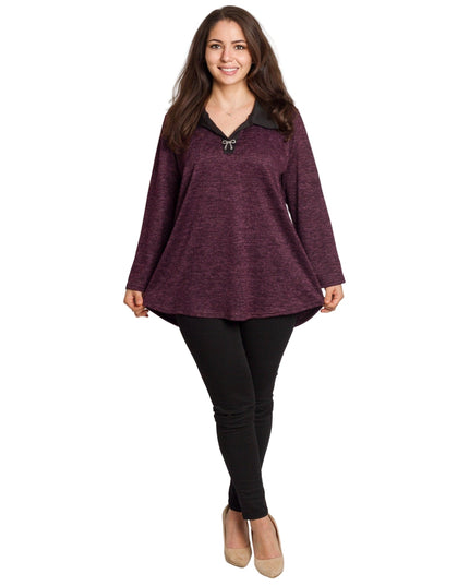 Στιλάτη μπορντό τουνίκ με γιακά σε μεγάλα μεγέθη