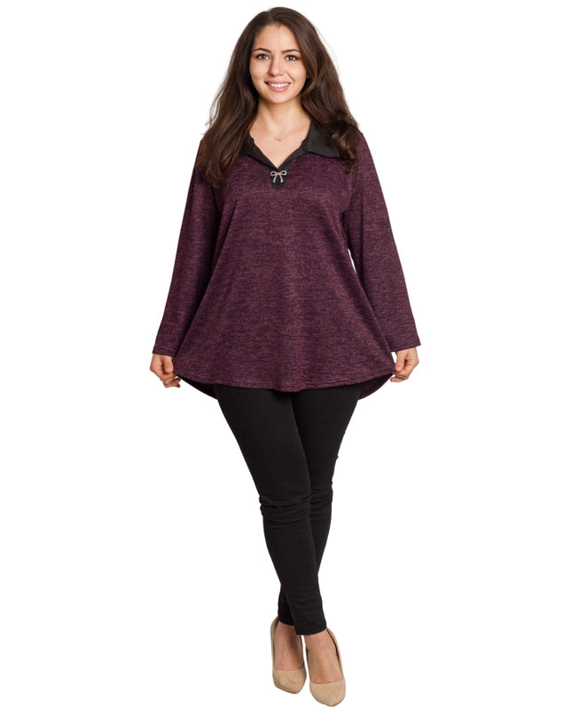 Στιλάτη μπορντό τουνίκ με γιακά σε μεγάλα μεγέθη