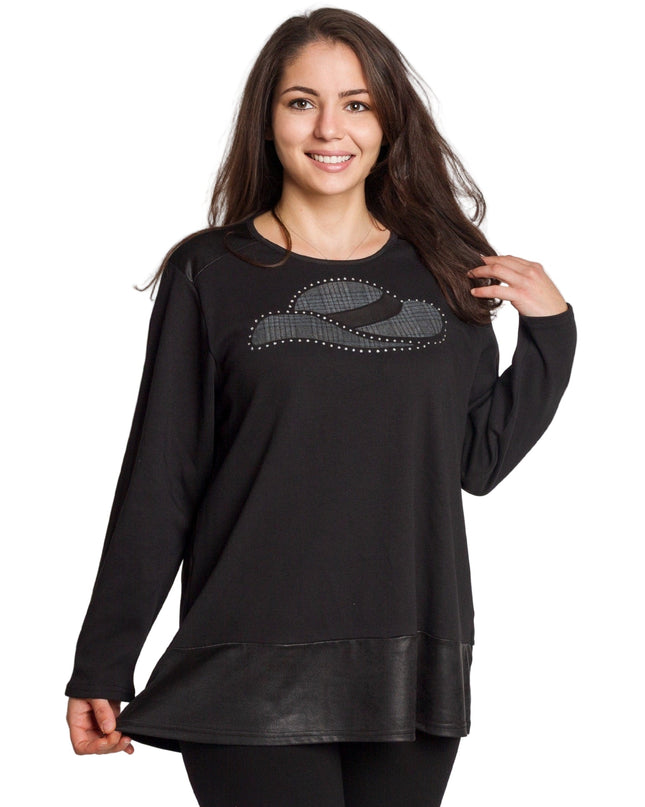 Μαύρη τουνίκ με διακόσμηση και δερμάτινη λεπτομέρεια