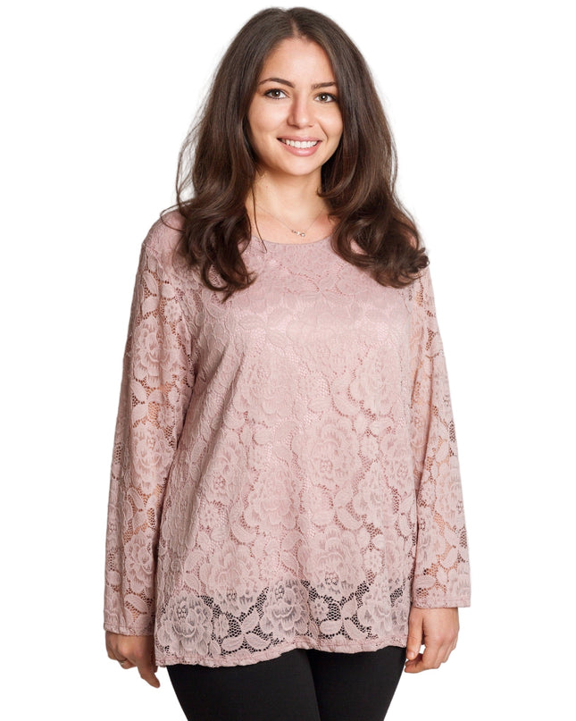 Επίσημη μπλούζα με δαντέλα σε ροζ απόχρωση