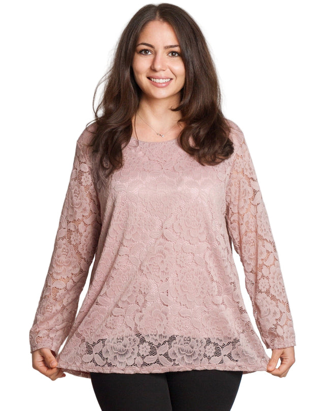 Επίσημη μπλούζα με δαντέλα σε ροζ απόχρωση