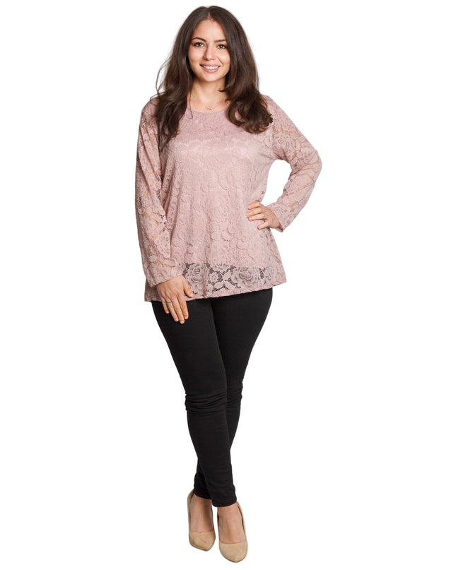 Επίσημη μπλούζα με δαντέλα σε ροζ απόχρωση