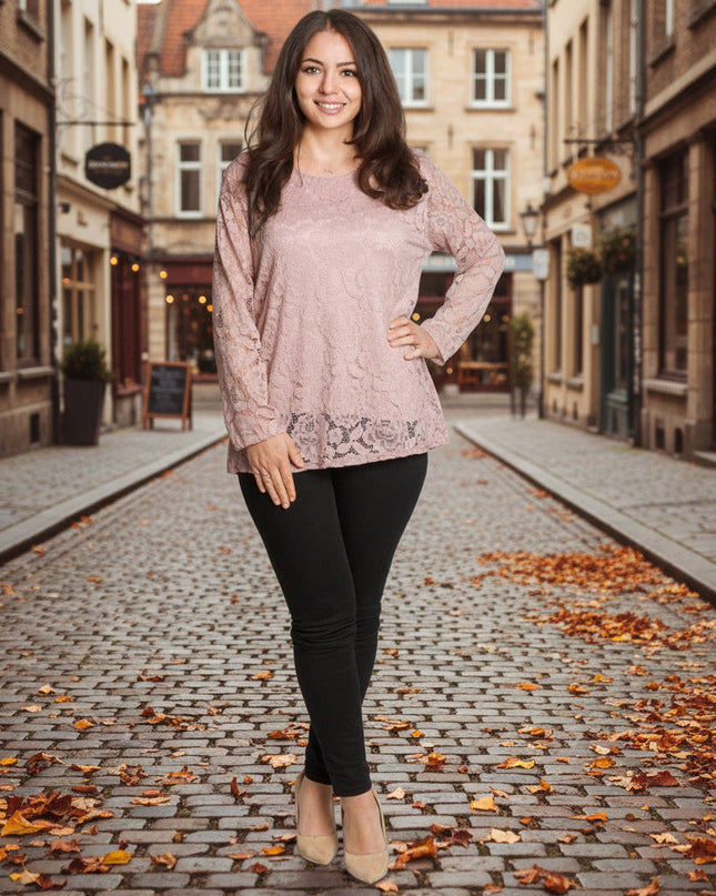 Επίσημη μπλούζα με δαντέλα σε ροζ απόχρωση