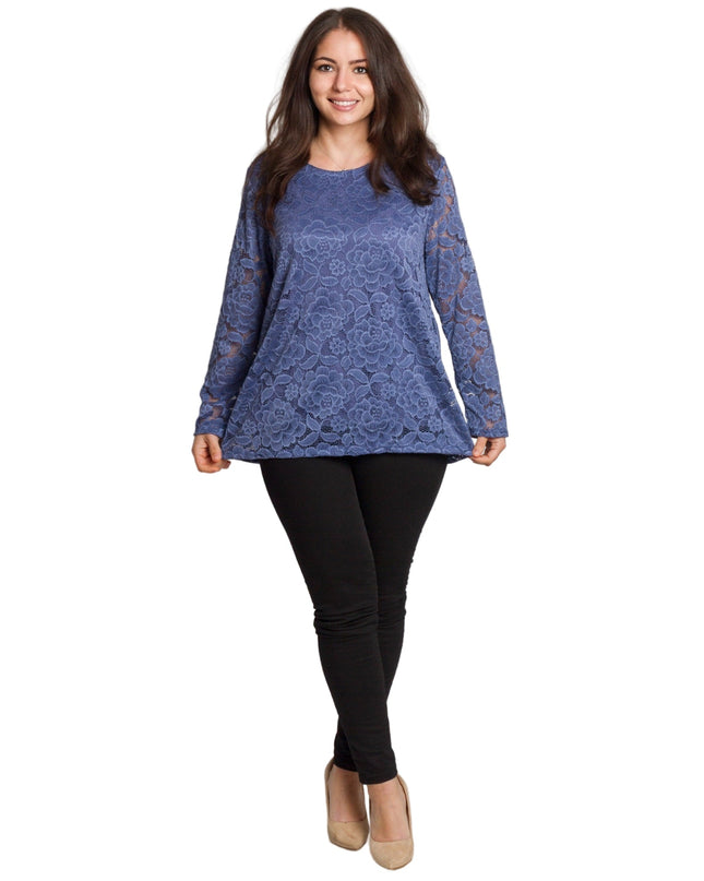 Επίσημη μπλε μπλούζα με δαντέλα μεγάλα μεγέθη