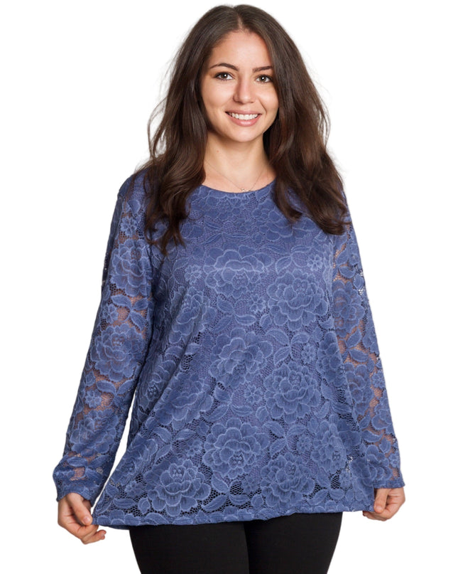 Επίσημη μπλε μπλούζα με δαντέλα μεγάλα μεγέθη