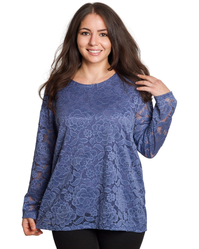 Επίσημη μπλε μπλούζα με δαντέλα μεγάλα μεγέθη