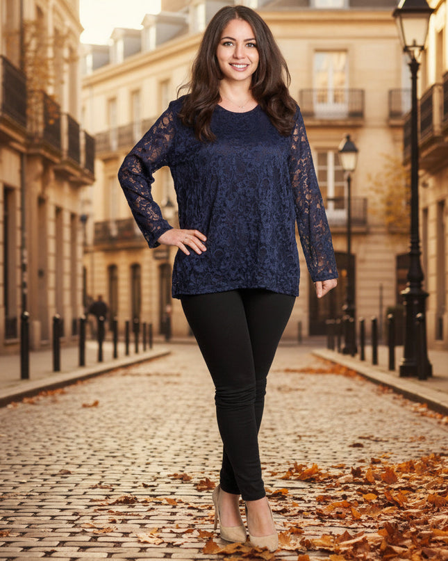 Επίσημη μπλούζα σε σκούρο μπλε με δαντέλα