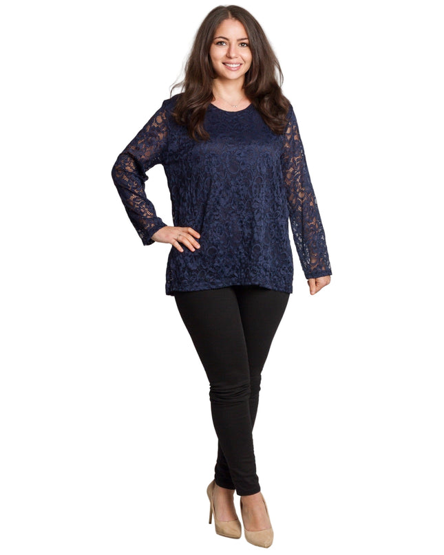 Επίσημη μπλούζα σε σκούρο μπλε με δαντέλα