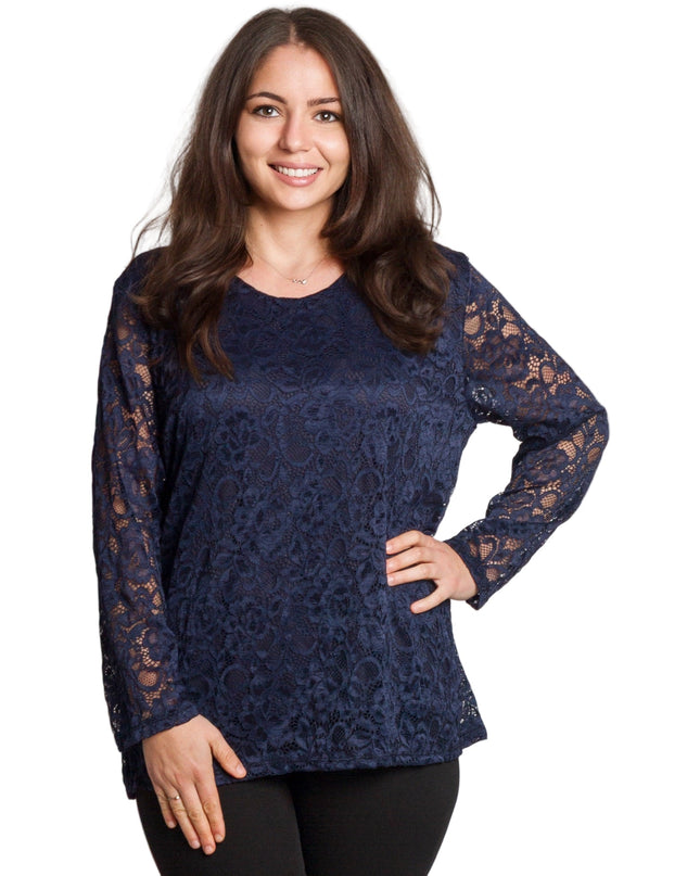 Επίσημη μπλούζα σε σκούρο μπλε με δαντέλα