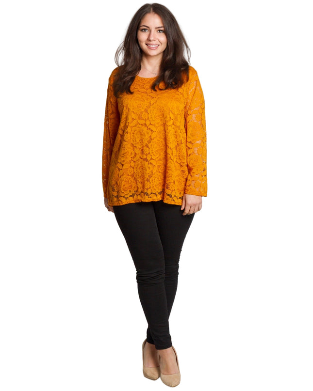 Επίσημη πορτοκαλί μπλούζα με δαντελένια μανίκια