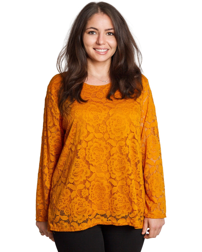 Επίσημη πορτοκαλί μπλούζα με δαντελένια μανίκια