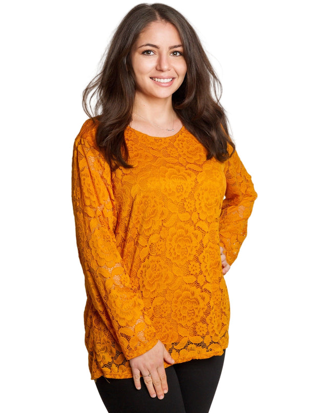 Επίσημη πορτοκαλί μπλούζα με δαντελένια μανίκια