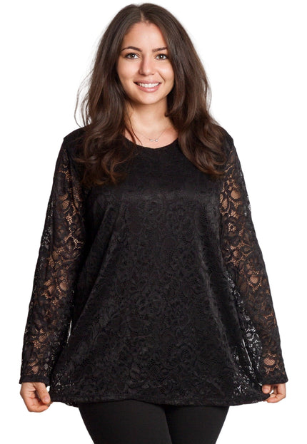 Μαύρη επίσημη μπλούζα με δαντελένια μανίκια