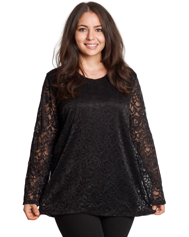 Μαύρη επίσημη μπλούζα με δαντελένια μανίκια