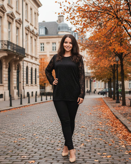 Μαύρη επίσημη μπλούζα με δαντελένια μανίκια