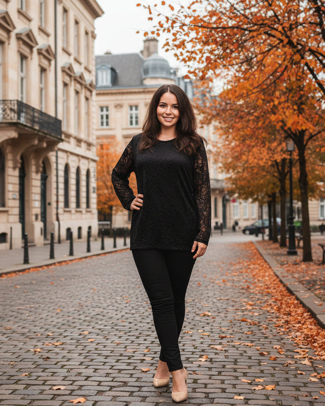 Μαύρη επίσημη μπλούζα με δαντελένια μανίκια