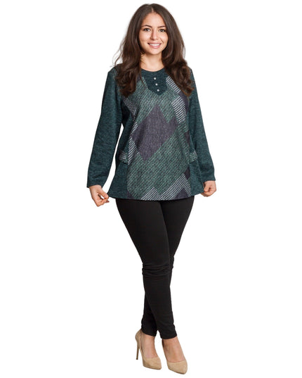 Πράσινη τουνίκ με γεωμετρικό σχέδιο & κουμπιά