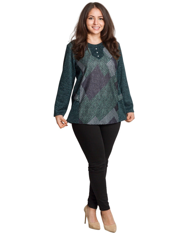 Πράσινη τουνίκ με γεωμετρικό σχέδιο & κουμπιά