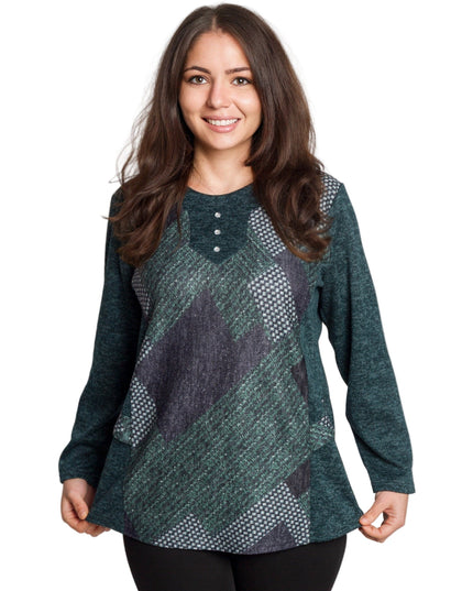 Πράσινη τουνίκ με γεωμετρικό σχέδιο & κουμπιά