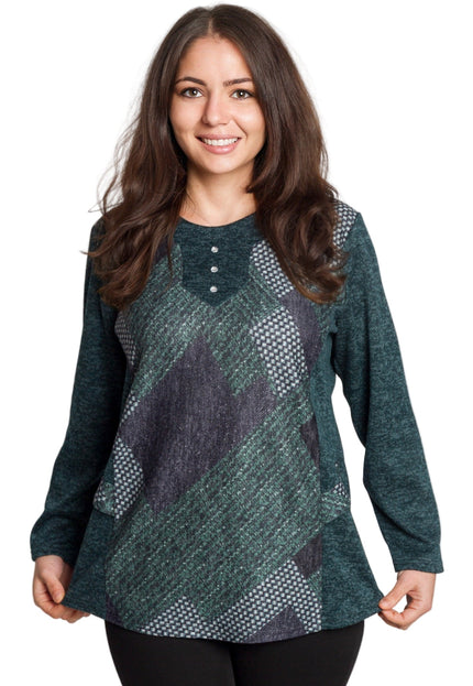 Πράσινη τουνίκ με γεωμετρικό σχέδιο & κουμπιά