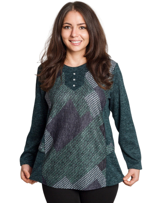 Πράσινη τουνίκ με γεωμετρικό σχέδιο & κουμπιά