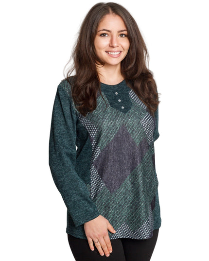 Πράσινη τουνίκ με γεωμετρικό σχέδιο & κουμπιά