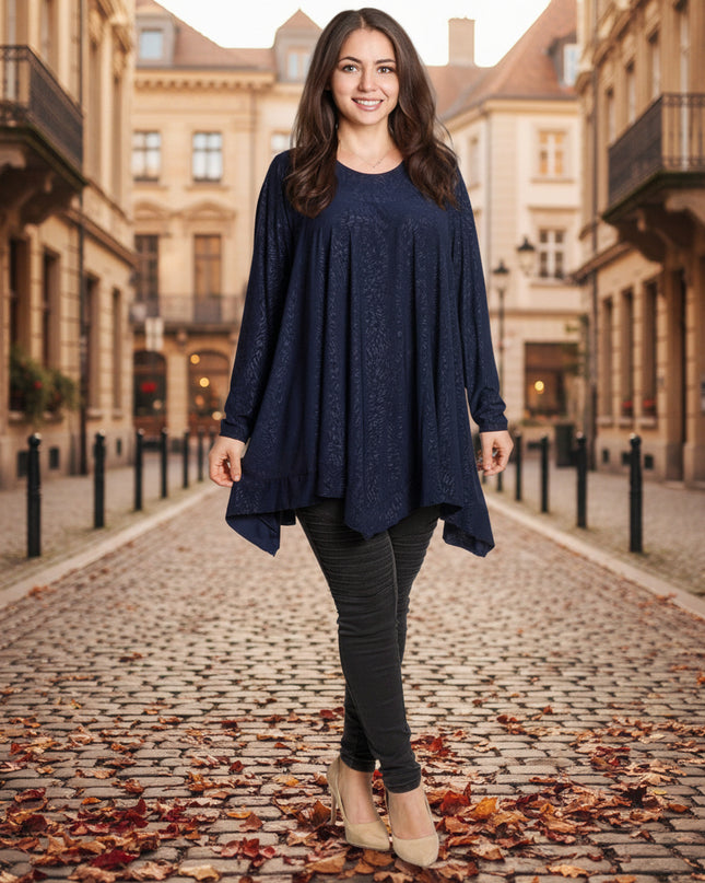 Σκούρα μπλε τουνίκ με ανάγλυφο μεγάλα μεγέθη