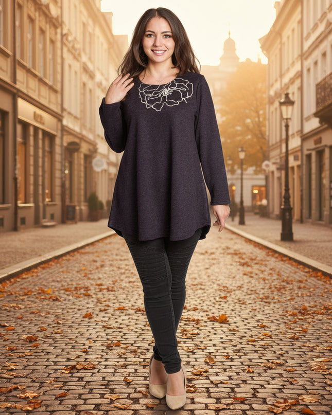 Μωβ τουνίκ με κέντημα και πέρλες