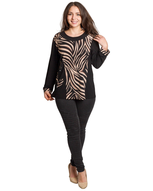 Μαύρη τουνίκ με animal print και ίσια γραμμή