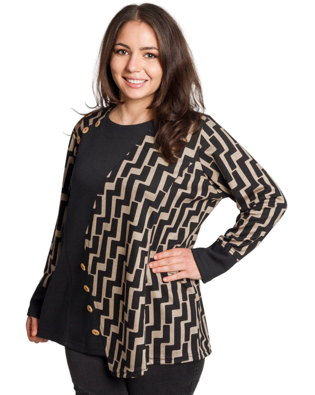 Τουνίκ με σχέδιο και διακοσμητικά κουμπιά