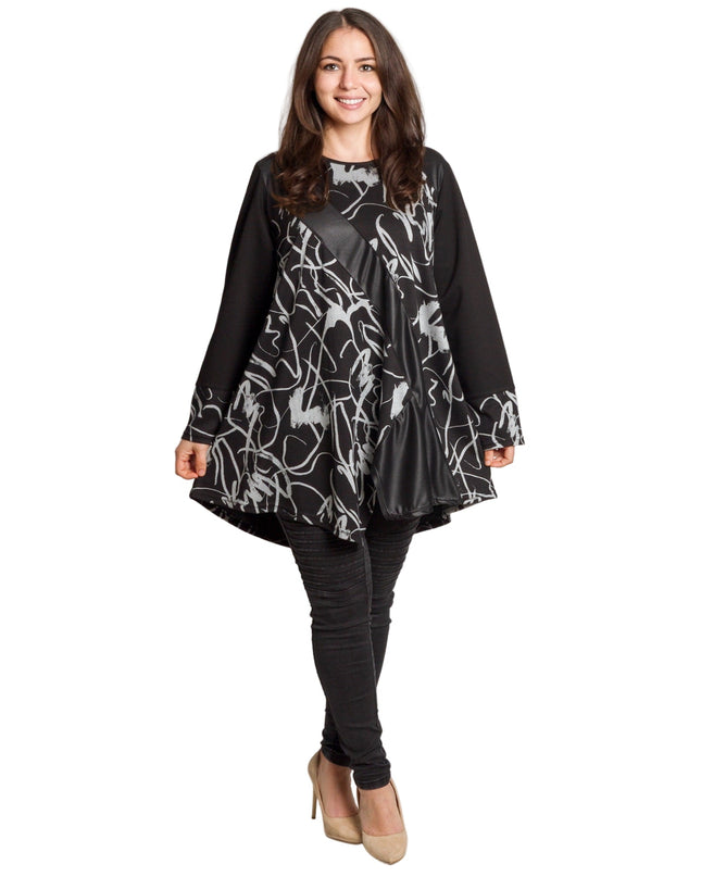Μαύρη τουνίκ με καλλιτεχνικό σχέδιο για μεγάλα μεγέθη