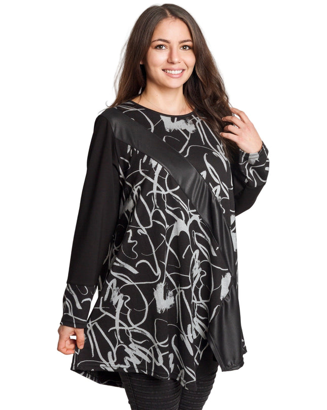 Μαύρη τουνίκ με καλλιτεχνικό σχέδιο για μεγάλα μεγέθη