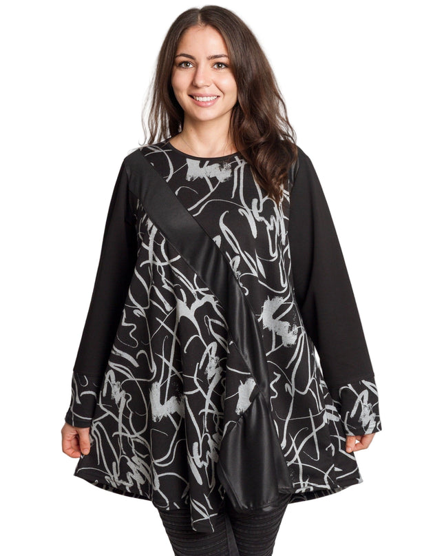 Μαύρη τουνίκ με καλλιτεχνικό σχέδιο για μεγάλα μεγέθη