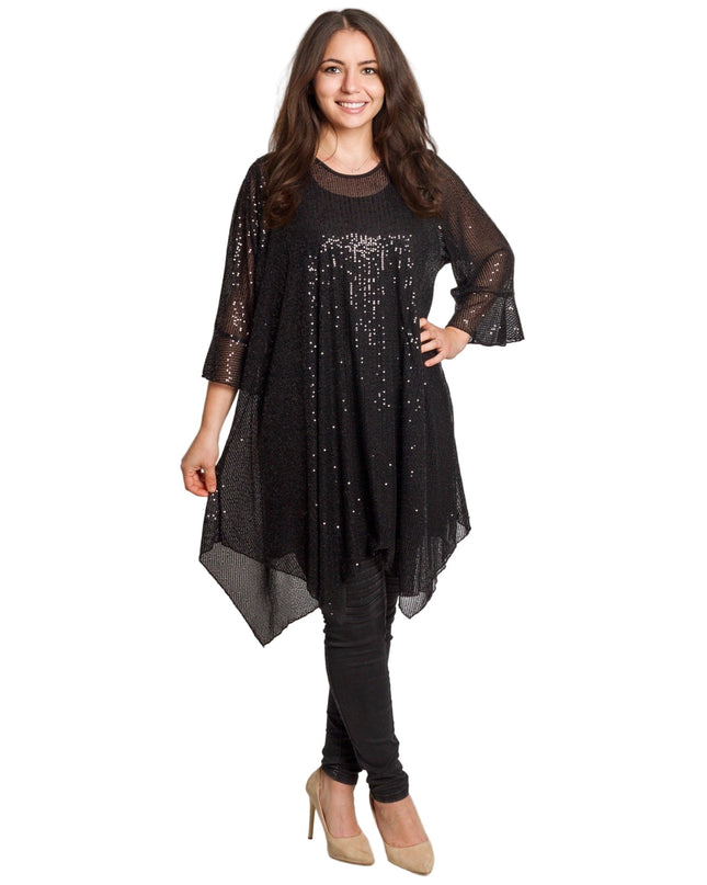 Ελαφριά μαύρη τουνίκ με τούλι, παγιέτες και τοπακι