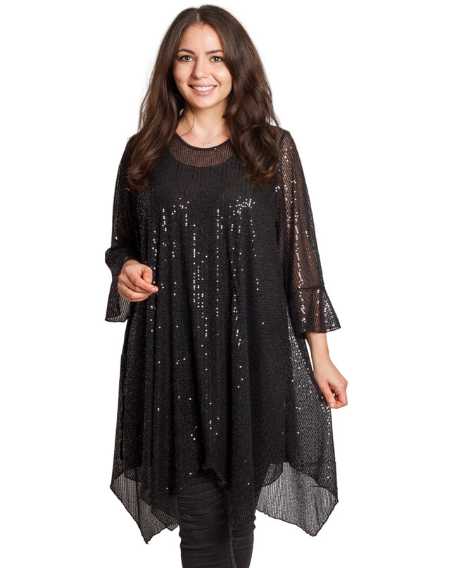 Ελαφριά μαύρη τουνίκ με τούλι, παγιέτες και τοπακι