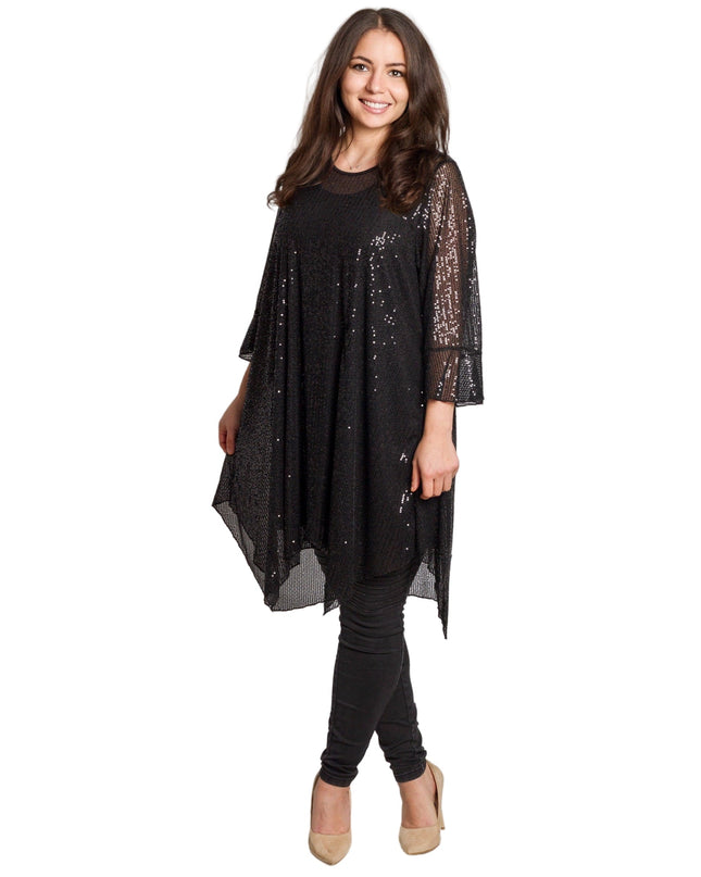Ελαφριά μαύρη τουνίκ με τούλι, παγιέτες και τοπακι